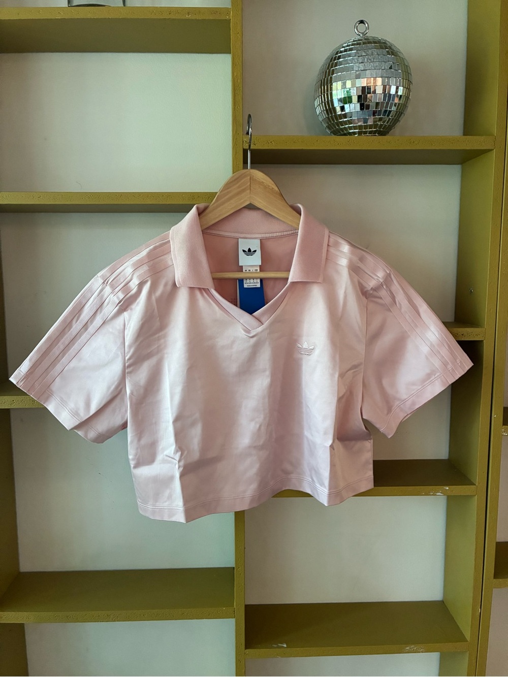 Adidas Light Pink Cropped Polo Top